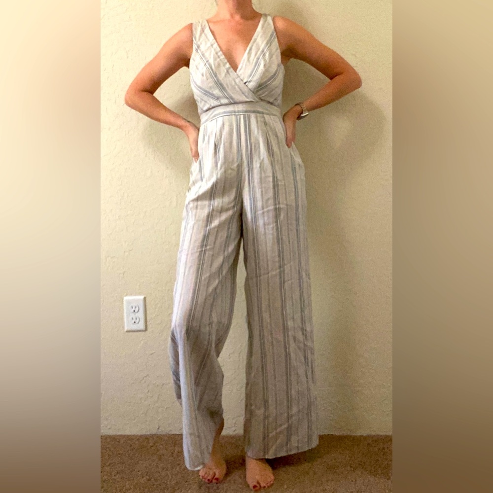 Linen Blend Striped Jumpsuit – Size S